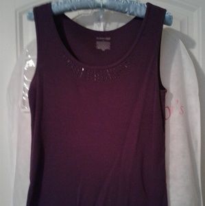 St Johns Bay plum ribbed tank with beads